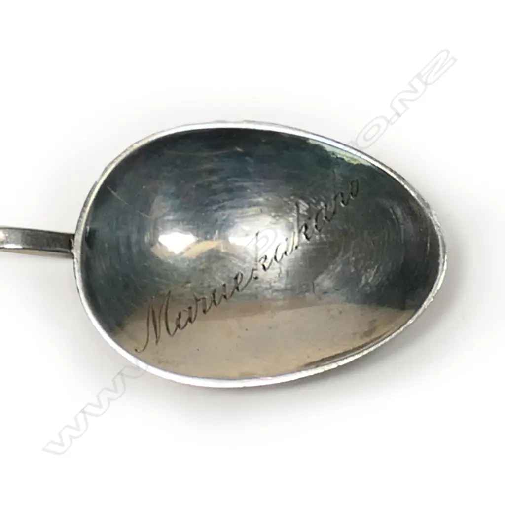 J F Ludwig (Napier) impressive set of 12 Maori themed greenstone & silver teaspoons, Image 1++